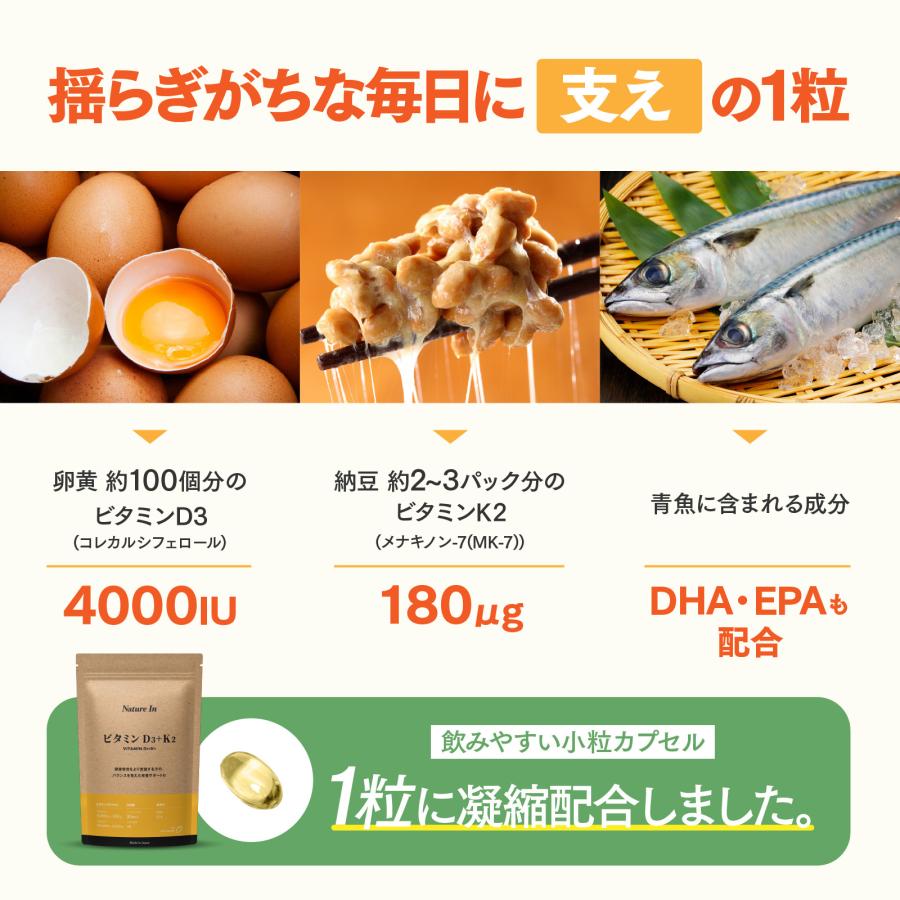 Nature In 高濃度ビタミンD3+K2 90日分（90粒×4000IU+180μg） DHA・EPA
