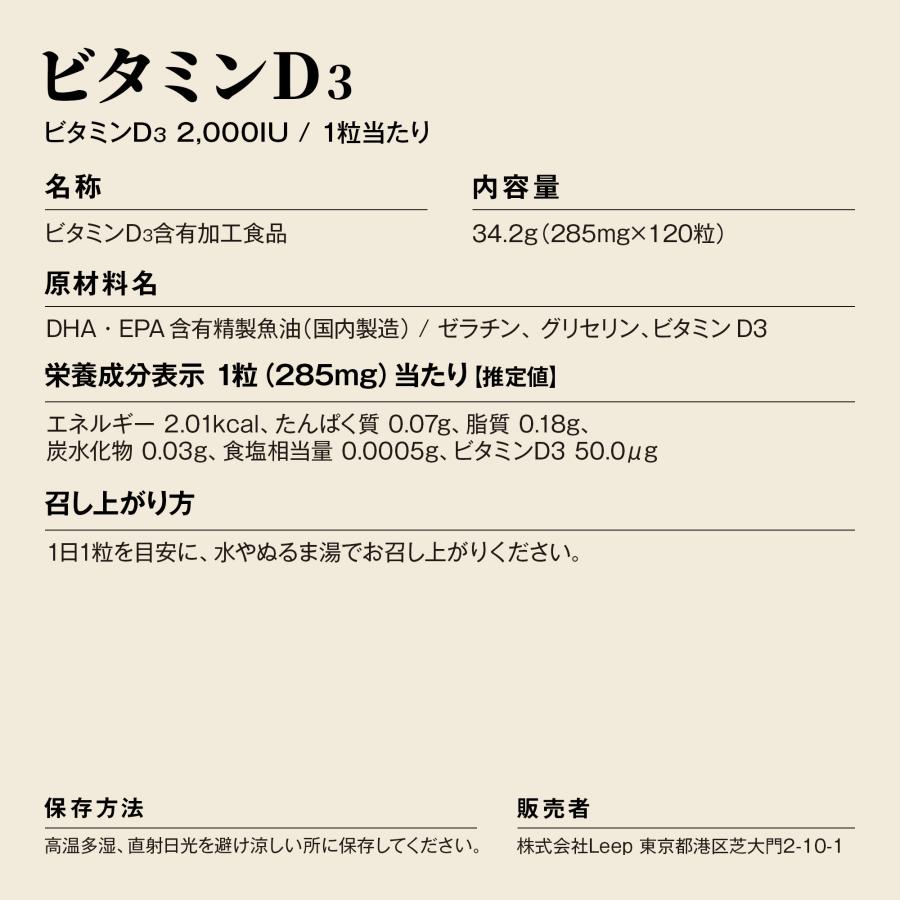 ビタミンD3 サプリ120日分 2000IU/粒 DHA EPA フィッシュオイル 大容量