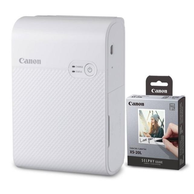 ＜1SET＞Canon　SELPHY　Square　QX10　Set　(20　(White)　Compact　Printer　XS-20L　Photo　Label　Canon　Ink　Color　SELPHY　Sheets)