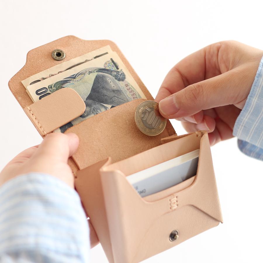 お札が折れない 可愛い二つ折り財布 LF-021 ヌメ革ALL レザー財布 ミニ