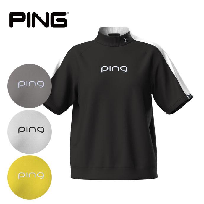 [新品] PING 高通気素材メッシュ ハイネック ゴルフ シャツ 別注 黒 M ピン（PING）（メンズ）ゴルフウェア モックネック 半袖 ダブル