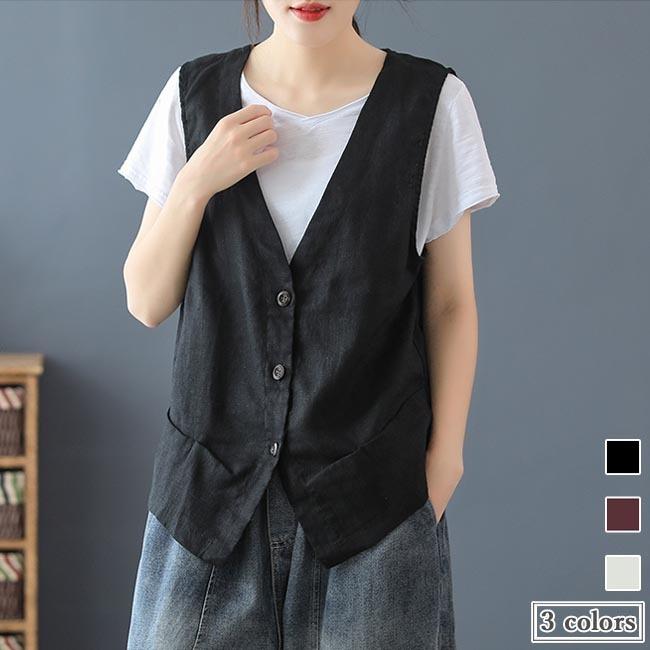 リネンベスト レディース 夏 ベスト 薄手 前開き ジレ 麻 チョッキ レトロvネック 前開きベスト リネン 送料無料 d179 Le Futur 通販 Yahoo ショッピング