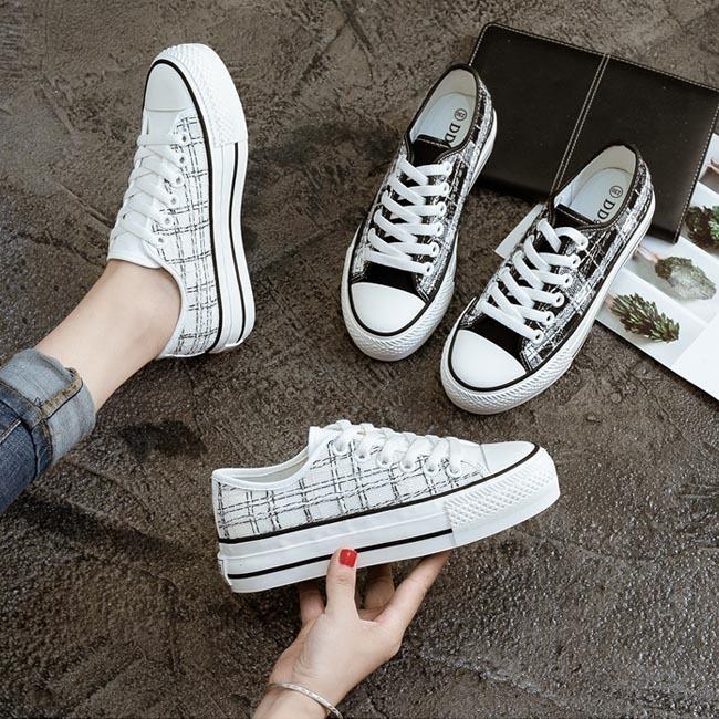 スニーカー レディース チェック柄 スニーカー ローカット 厚底スニーカー お洒落 靴 フラットシューズ ローカットスニーカー 厚底 シューズ Bjs8185 Le Futur 通販 Yahoo ショッピング
