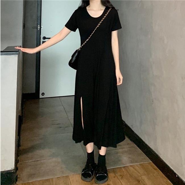 サマーワンピース レディース ワンピース 半袖 ロングワンピ 無地 半袖ワンピース 黒 夏ワンピース ドレス レトロ マキシ丈ワンピース Bjt6022 Le Futur 通販 Yahoo ショッピング