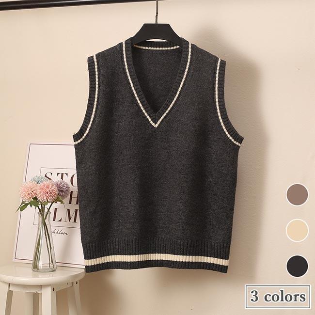 ニットベスト Vネック ジレ プルオーバー レディース スクールベスト ジレベスト チョッキ ニット Vネックベスト レトロ トップス 袖なし Bjt7958 Le Futur 通販 Yahoo ショッピング