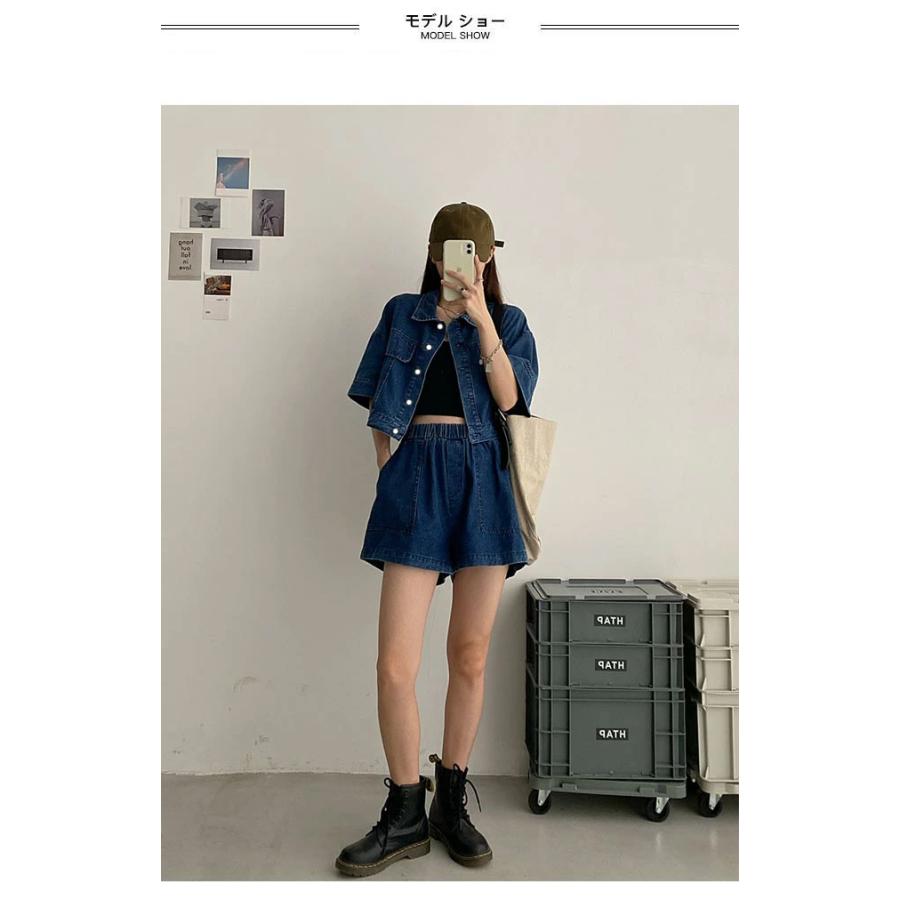 デニム 上下セット 夏 レディース ショートパンツ デニムシャツ 半袖  