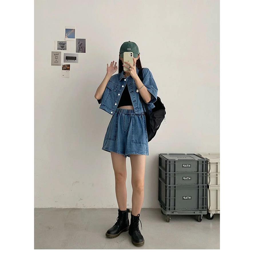 デニム 上下セット 夏 レディース ショートパンツ デニムシャツ 半袖 デニムジャケット 2点セット 短パン ゆったり 半袖シャツ セットアップ デニム 上下セット 夏 レディース ショートパンツ デニムシャツ 半袖 デニムジャケット 2点セット 短パン ゆったり 半袖シャツ セットアップ