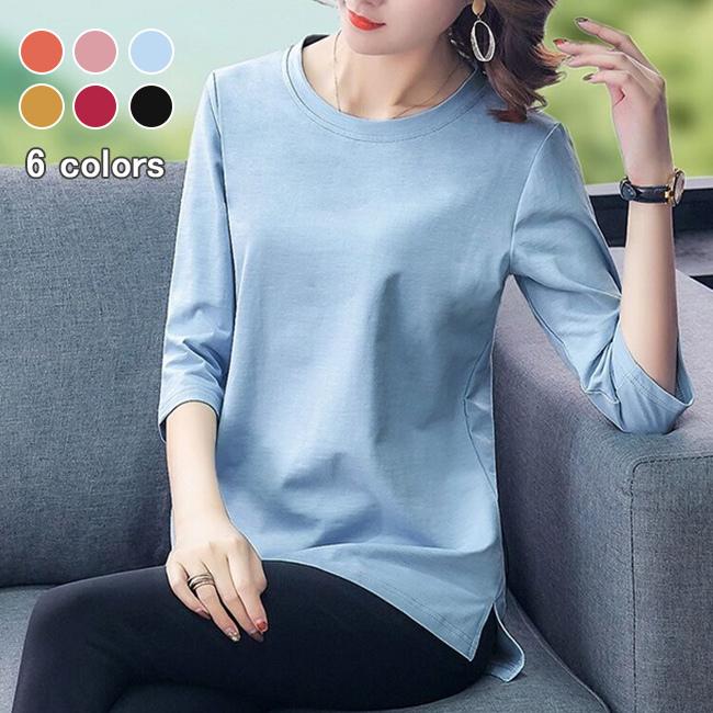 Tシャツ 七分丈袖 レディース 40代 50代 カットソー 無地 サマー Tシャツ 七分丈袖 レディース 40代 50代 カットソー 無地 サマー