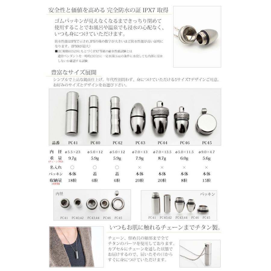 遺骨ペンダント メモリアルペンダント 遺骨カプセル チタン 50cm 刻印 防水 日本製 金属アレルギー対応 人 ペット ウェーブ PC42-1 レジエ レジェ leger