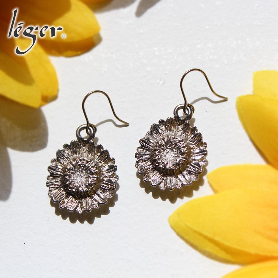 ピアス チタン ひまわり ヒマワリ 向日葵 フック 両耳 ペア セカンドピアス 揺れる レディース 日本製 金属アレルギー対応 PF313pair レジエ レジェ leger | leger | 01