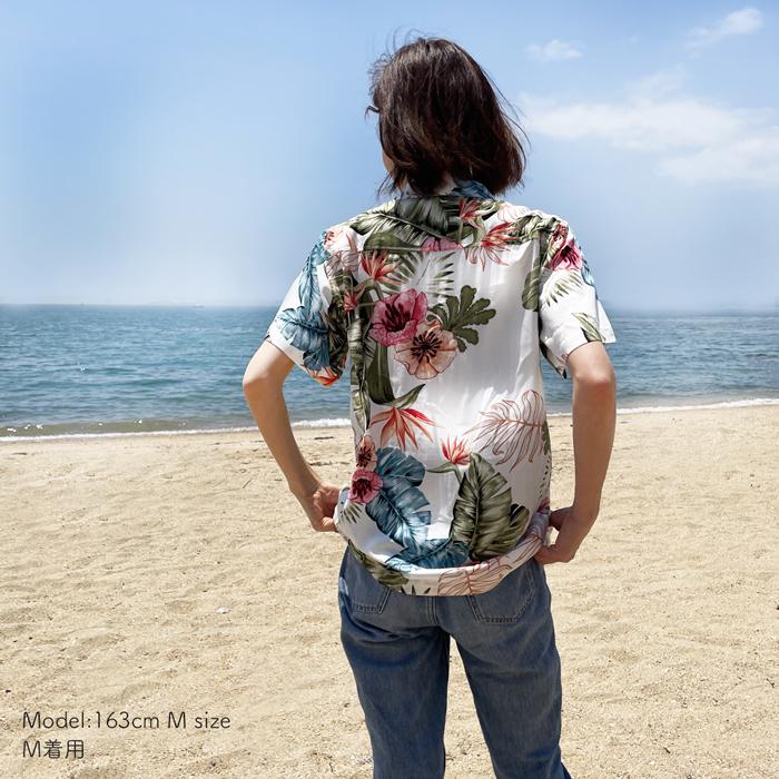 アロハシャツ レディース ハイビスカス 半袖 レーヨン 30代 40代 50代 