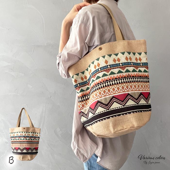 トートバッグ リバーシブル エスニック アジアン雑貨 ジュートバッグ