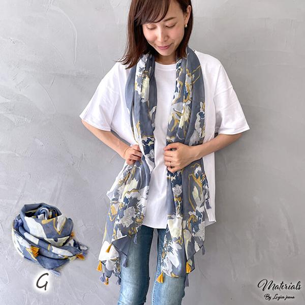 【美品】45rpm ガーゼ 小花柄 ストール インディゴ　コットン ストール レディース 大判 薄手 花柄 小花柄 上品 おしゃれ かわいい
