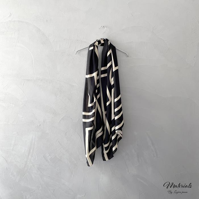 ストール レディース 大判 薄手 モノトーン 幾何学 ブラック 巻き方