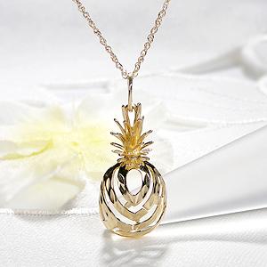 K18YG PINEAPPLE ペンダント 送料無料 ハワイアン ジュエリー 18金 ゴールド 人気 可愛い ペンダント ギフト パイン パイナップル アミュレット アロハ ALH-0002の画像