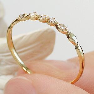ピンキー対応 K18YG ダイヤモンド 華奢 リング 0.03ct 送料無料 指輪 18金 K18 ゴールド ピンキーリング 重ね着け上品 細身 ピンキー ミルグレイン ALH-0087の画像