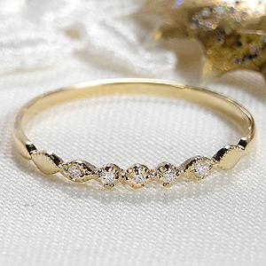 ピンキー対応 K18YG ダイヤモンド 華奢 リング 0.03ct 送料無料 指輪 18金 K18 ゴールド ピンキーリング 重ね着け上品 細身 ピンキー ミルグレイン ALH-0087の画像