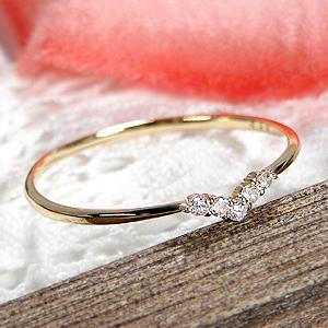 ピンキー対応 K18 YG ダイヤモンド ハート リング 0.05ct 送料無料 指輪 18金 K18 ゴールド ピンキーリング 重ね着け ハートモチーフ 細身 ピンキー v ALH-0089の画像