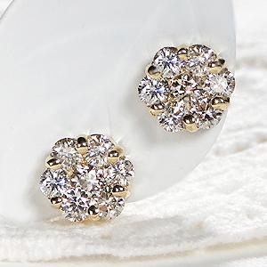K18 YG WG 1.00ct ダイヤモンド ピアス  送料無料 18金 K18 18金 18金 ゴールド 花 人気 可愛い プレゼント オシャレ スタッドピアス 豪華 ラウンド ALH-0109の画像