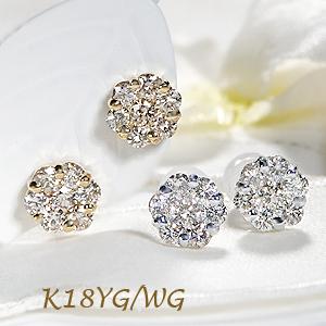 K18 YG WG 1.00ct ダイヤモンド ピアス  送料無料 18金 K18 18金 18金 ゴールド 花 人気 可愛い プレゼント オシャレ スタッドピアス 豪華 ラウンド ALH-0109の画像