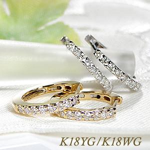 K18 YG WG 0.20ct ダイヤモンド エタニティ フープ ピアス 送料無料 18金 K18 18金 ゴールド 18金 人気 可愛い オシャレ 小さめ キャッチレス サークル ALH-0126の画像