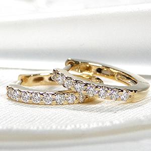 K18 YG WG 0.20ct ダイヤモンド エタニティ フープ ピアス 送料無料 18金 K18 18金 ゴールド 18金 人気 可愛い オシャレ 小さめ キャッチレス サークル ALH-0126の画像