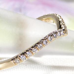 K18 YG V字 デザイン ダイヤモンド エタニティ リング 0.17ct 送料無料 華奢 ゴールド 18金 指輪 ダイヤ レディース ダイア 重ね着け 細め V Ｖライン ALH-0147の画像