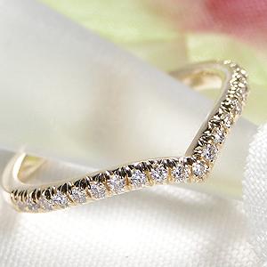 K18 YG V字 デザイン ダイヤモンド エタニティ リング 0.17ct 送料無料 華奢 ゴールド 18金 指輪 ダイヤ レディース ダイア 重ね着け 細め V Ｖライン ALH-0147の画像
