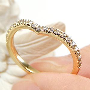 K18 YG V字 デザイン ダイヤモンド エタニティ リング 0.17ct 送料無料 華奢 ゴールド 18金 指輪 ダイヤ レディース ダイア 重ね着け 細め V Ｖライン ALH-0147の画像