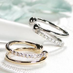 K18 YG WG ダイヤモンド イヤーカフ 片耳用 送料無料 痛くない 挟む 
