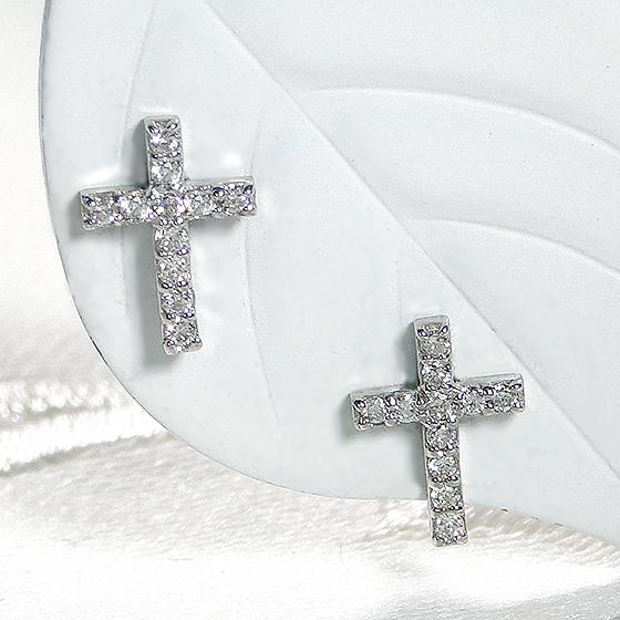 K18 YG WG 0.1ct ダイヤモンド クロス ピアス 送料無料 18金 K18 18金 ゴールド 18金 人気 可愛い オシャレ 小さめ 十字架 プチピアス 細身 小さめ ALH-0177の画像