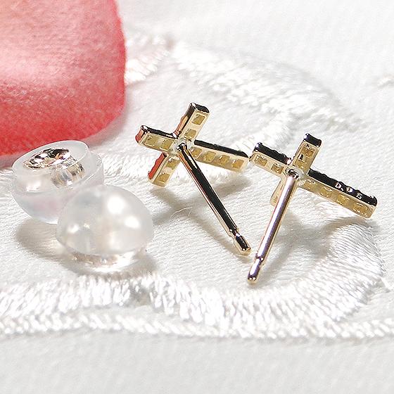 K18 YG WG 0.1ct ダイヤモンド クロス ピアス 送料無料 18金 K18 18金 ゴールド 18金 人気 可愛い オシャレ 小さめ 十字架 プチピアス 細身 小さめ ALH-0177の画像