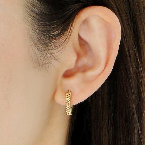 K18YG 中折れ式 フープ ピアス フラワー 送料無料 18金 イエロー