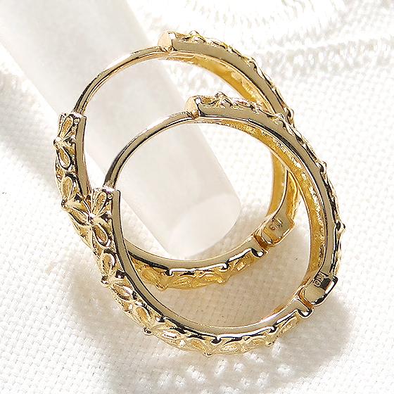 K18YG 中折れ式 フープ ピアス フラワー 送料無料 18金 イエロー