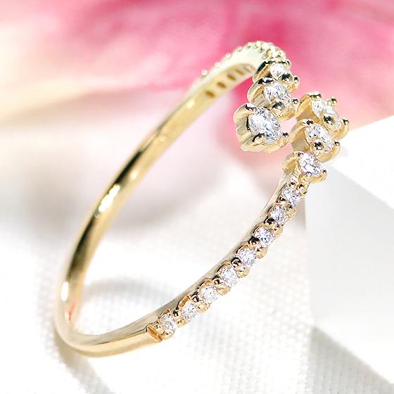 K18YG ダイヤモンド オープンリング 0.20ct 送料無料 18金 K18 ゴールド 18金 K18 指輪 ダイヤ シンプル 人気 ダブルライン 二連風 2連風 細め ダイア ALH-0212の画像
