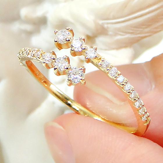 K18YG ダイヤモンド オープンリング 0.20ct 送料無料 18金 K18 ゴールド 18金 K18 指輪 ダイヤ シンプル 人気 ダブルライン 二連風 2連風 細め ダイア ALH-0212の画像