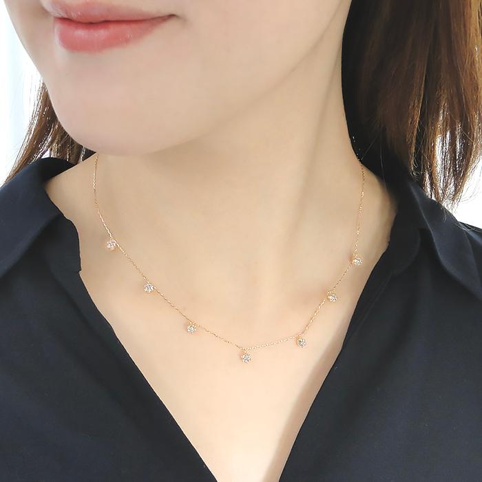 K18YG 1.0ct ダイヤモンド ステーション ネックレス 送料無料 K18 18金 ゴールド 1カラット ステーション ペンダント ギフト プレゼント 人気 上品 ALH-0228の画像