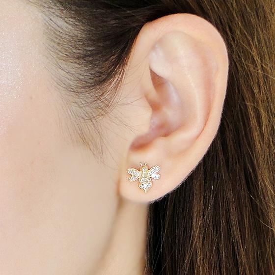 K18YG 0.2ct 蜂 ダイヤモンド ピアス 送料無料 18金 K18 18金 イエロー ゴールド ダイヤ レディース ジュエリー 人気 可愛い ギフト プレゼント ハチ ALH-0232の画像