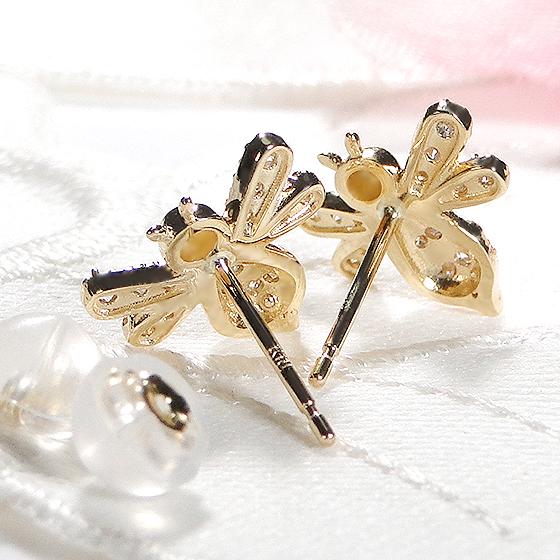 K18YG 0.2ct 蜂 ダイヤモンド ピアス 送料無料 18金 K18 18金 イエロー ゴールド ダイヤ レディース ジュエリー 人気 可愛い ギフト プレゼント ハチ ALH-0232の画像