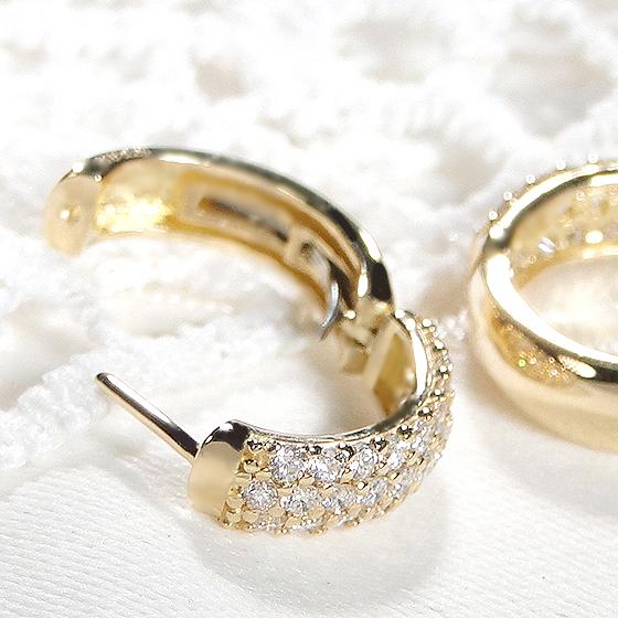 K18YG ダイヤモンド パヴェ 0.5ct 中折れ フープ ピアス 送料無料 K18 18金 ゴールド 簡単装着 キャッチレス プレゼント 定番 0.5カラット パヴェ pave ALH-0242の画像