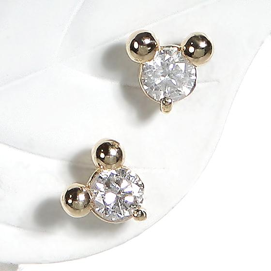 K18 YG WG ダイヤモンド スタッド ピアス 0.16ct 送料無料 18金 K18 ゴールド ダイヤ ねずみ 動物 アニマル 人気 可愛い ギフト プレゼント １粒 一粒 ALH-0247の画像