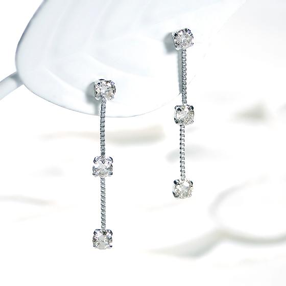 Pt900 ダイヤモンド ライン ピアス 0.3ct 送料無料 プラチナPT 小さめ ダイヤ ロング オシャレ スタッド キレイ 揺れる チェーン ライン 縦ライン  ALH-0277の画像