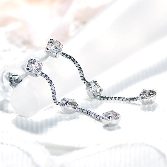 Pt900 ダイヤモンド ライン ピアス 0.3ct 送料無料 プラチナPT 小さめ ダイヤ ロング オシャレ スタッド キレイ 揺れる チェーン ライン 縦ライン  ALH-0277の画像