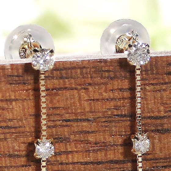 K18YG ダイヤモンド ライン ピアス 0.2ct 送料無料18金 K18 ゴールド ダイヤ 小さめ オシャレ スタッド キレイ 揺れる チェーン ライン 縦ライン  ALH-0279の画像