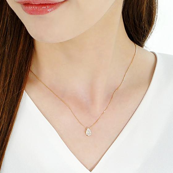 K18YG ペアシェイプモチーフ ダイヤモンド ネックレス 0.20ct 送料無料 K18 18金 ゴールド 人気 ネックレス ダイヤ ドロップ 雫 つゆ型 パヴェ pave ALH-0367の画像