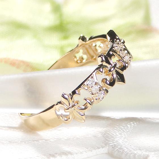 K18YG  0.07ct ダイヤモンド メンズ ピンキー リング 送料無料 指輪 18金 18K イエローゴールド 百合の紋章 人気 ダイヤ ダイア ジュエリー ペア ALH-0370の画像