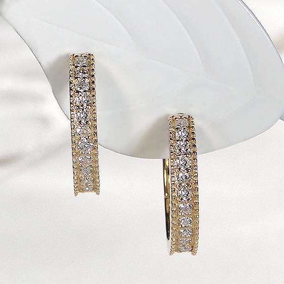 K18YG 0.2ct ダイヤモンド エタニティ フープ ピアス 送料無料 18金 イエローゴールド プレゼント 上品 0.2ラット ミルグレイン ミル打ち 人気 ALH-0384の画像