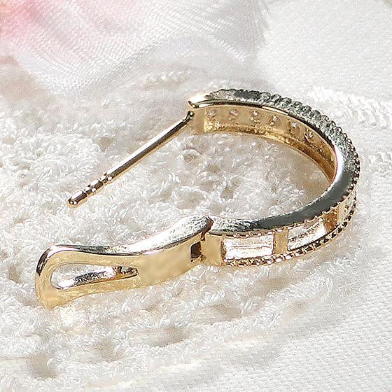 K18YG 0.2ct ダイヤモンド エタニティ フープ ピアス 送料無料 18金 イエローゴールド プレゼント 上品 0.2ラット ミルグレイン ミル打ち 人気 ALH-0384の画像