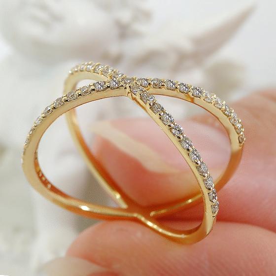 K18YG 0.20ct クロス ダイヤモンド リング 送料無料 指輪 18金 K18 18K ゴールド クロスリング ダイヤリング クロスモチーフ 交差 大ぶり 可愛い ALH-0429の画像