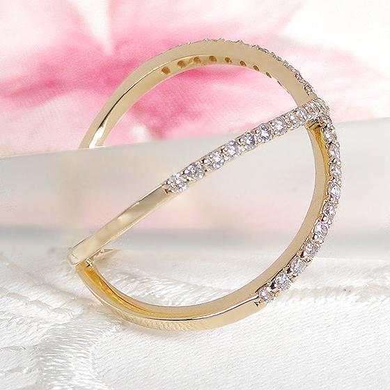 K18YG 0.20ct クロス ダイヤモンド リング 送料無料 指輪 18金 K18 18K ゴールド クロスリング ダイヤリング クロスモチーフ 交差 大ぶり 可愛い ALH-0429の画像